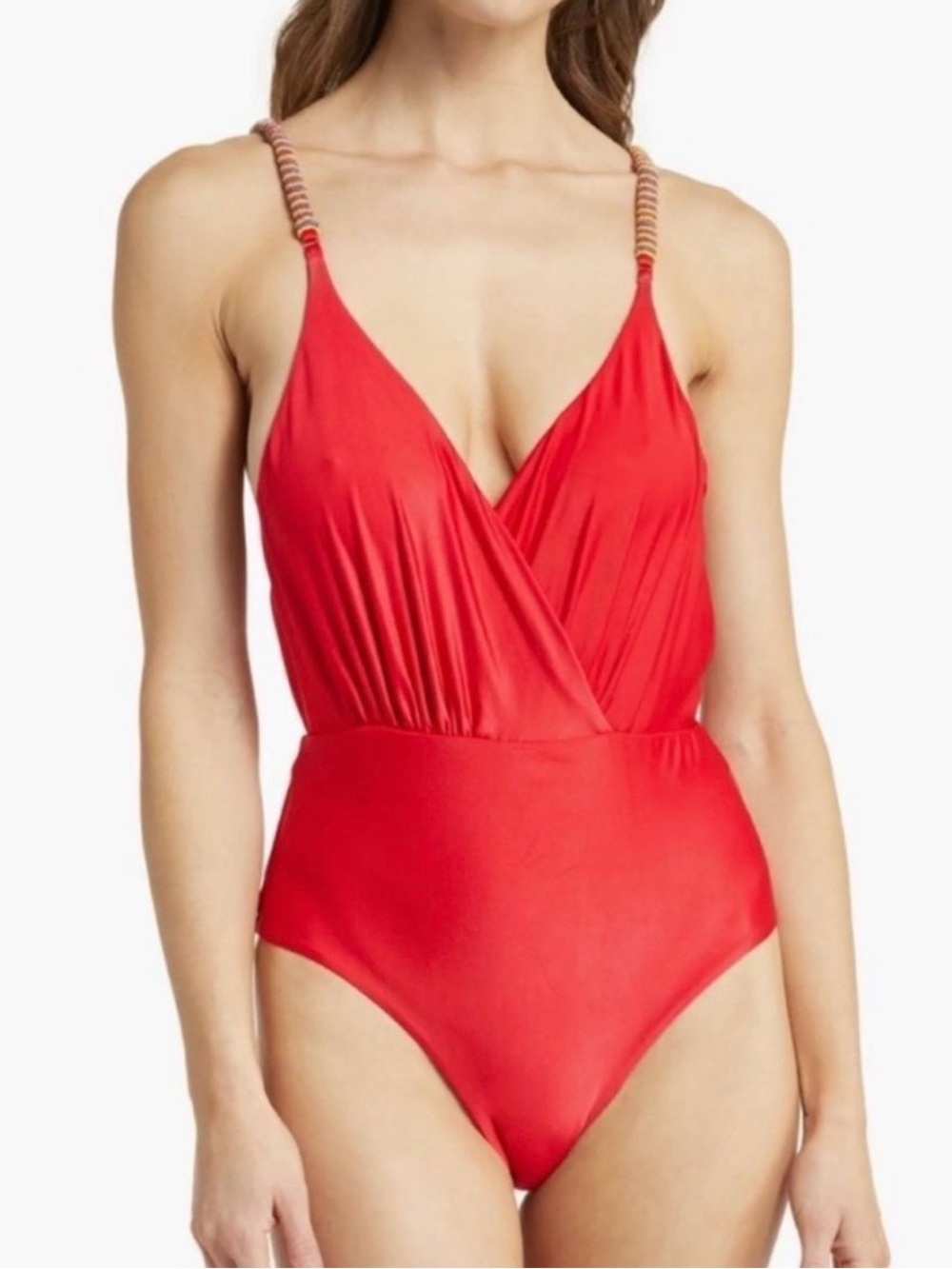 FARM Rio Red One-Piece Swimsuit with Beaded Straps